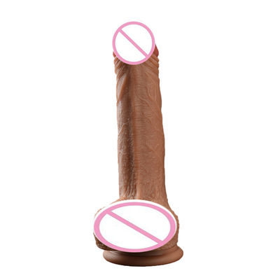 Braunes Fleisch Männliches Realistisches Dildo Flüssiges Weiches Silikon Gummi Sexspielzeug für Frauen mit starker Saugtasse