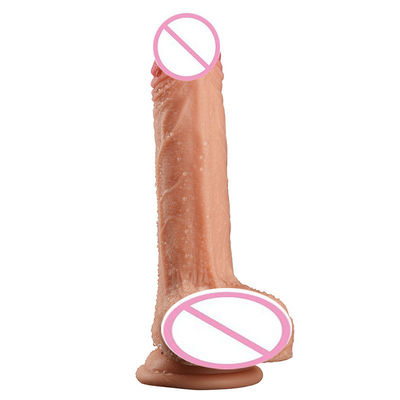 Braunes Fleisch Männliches Realistisches Dildo Flüssiges Weiches Silikon Gummi Sexspielzeug für Frauen mit starker Saugtasse