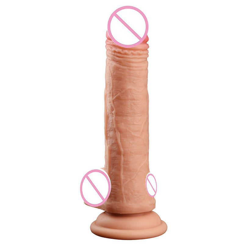 Braunes Fleisch Männliches Realistisches Dildo Flüssiges Weiches Silikon Gummi Sexspielzeug für Frauen mit starker Saugtasse