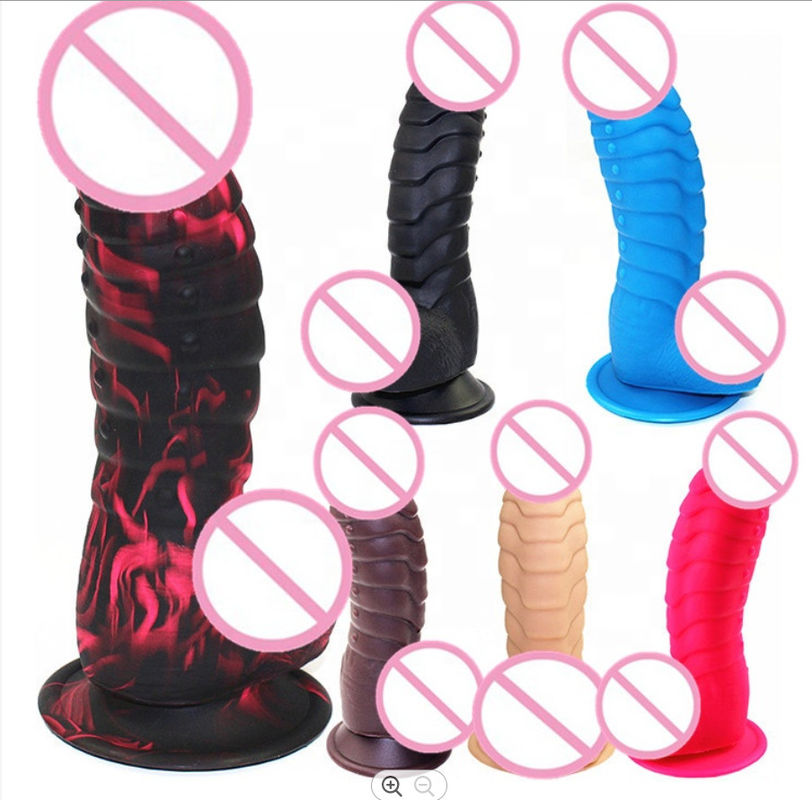 Penis männlich realistischer Dildo Flüssig weiches Silikon Gummi Sexspielzeug für Frauen starke Saugtasse Handfrei
